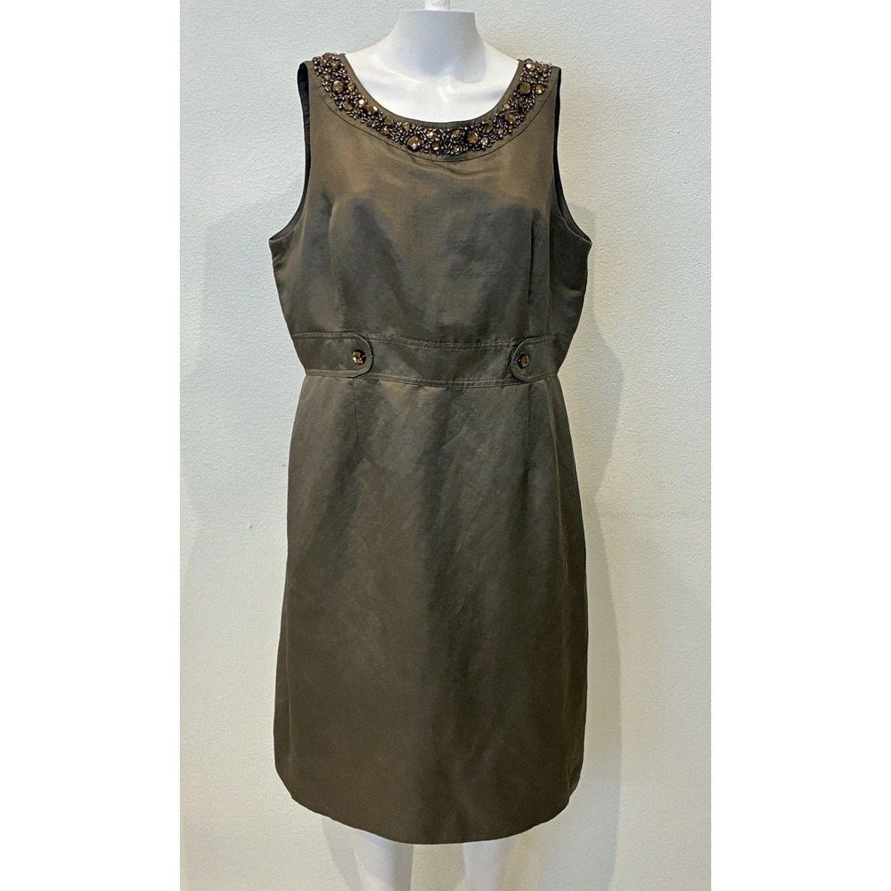 Alex‎ Marie Linen Silk Blend Jeweled Bronze Tan Shift Dress Womens 16 Wedding